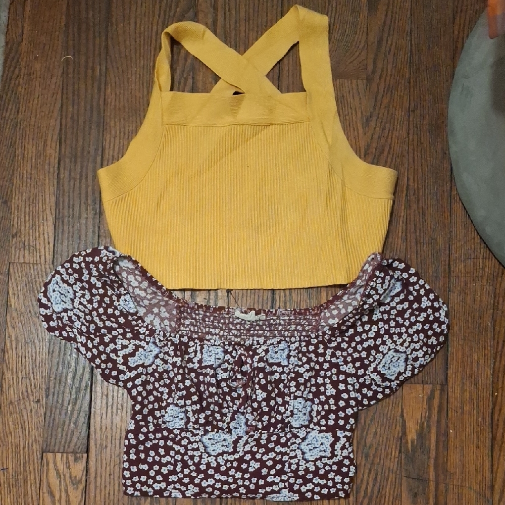 House of Harlow 1960 Ribbed Mustard Cropped Tank with Crisscross Straps